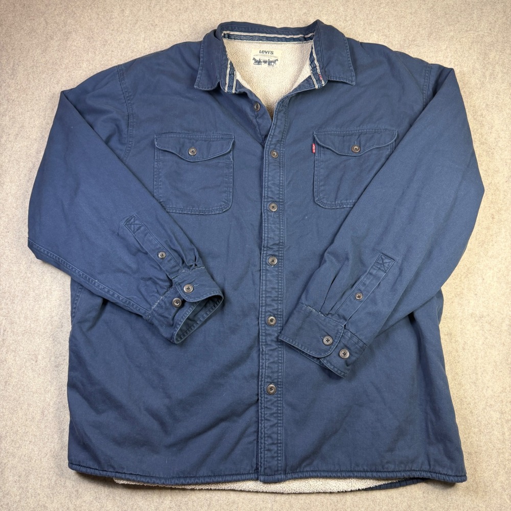 Levis Mens 3XL Navy Blue Sherpa Lined Cotton Twill Shirt Jacket RN117508